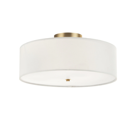 2-Light Flush Mount Ceiling Light, Matte Brass, White Linen