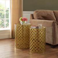 Set of Two Round Gold Nested Tables with Mirror Tops