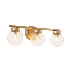 Modern Gold Bathroom Vanity Light, 3-Light Farmhouse Brass Wall Sconce with Clear Globe Glass Shades