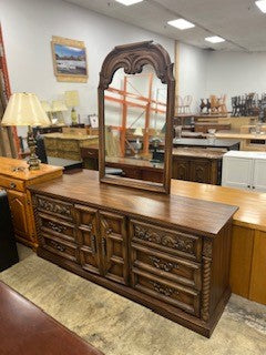 Vintage Wood Brown Dresser w/ Mirror