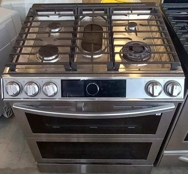 Samsung 6.3 cu.ft.Slide in Double Oven Dual Fuel Range with Air Sous Vide and Backlit Oven Touch Control in Stainless Steel