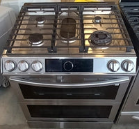 Samsung 6.3 cu.ft.Slide in Double Oven Dual Fuel Range with Air Sous Vide and Backlit Oven Touch Control in Stainless Steel