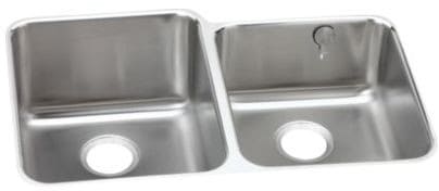 Elkay Gourmet Collection Lustertone Collection 31 3/4 Inch Undermount Double Bowl Stainless Steel Sink with 18-Gauge, 9 7/8 Inch and 7 7/8 Inch Bowl Depths, Sound Guard, Lustrous Highlighted Satin Finish and E-Dock