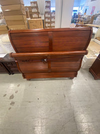 Vintage Queen Wooden Tambour Sleigh Bed