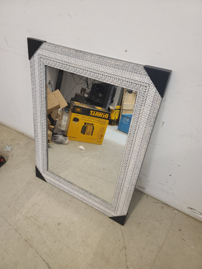 Rectangular White & Gray Pattern Framed Bathroom Vanity Wall Mirror