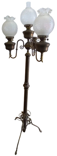 Antique Brass Electrified Torchiere with 4 Glass Globes