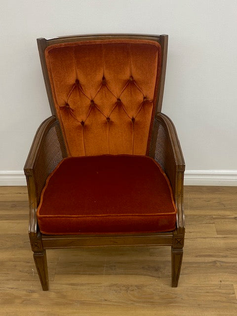 Vintage Tufted Velvet Cane‑Back Armchair