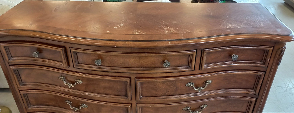 Vintage French Provincial Style Wooden Dresser with 9 Drawers