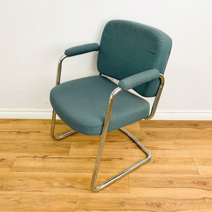 Fabric Upholstered Steelcase Cantilever Armchair in Green