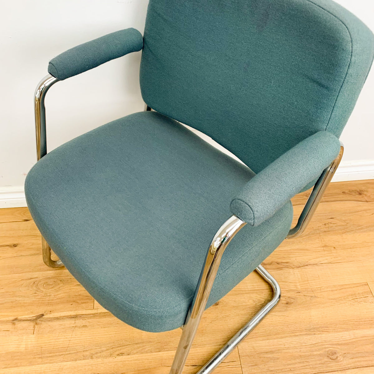 Fabric Upholstered Steelcase Cantilever Armchair in Green
