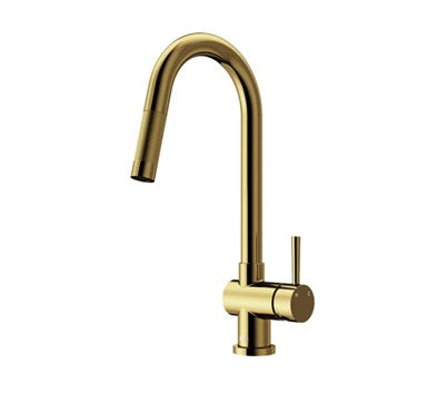 VIGO Gramercy Single-Handle Pull-Down Sprayer Kitchen Faucet with Deck Plate in Matte Brushed Gold