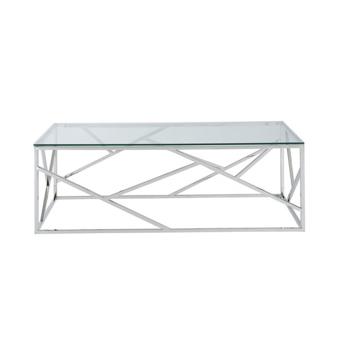 Roca 47-inch Glass Top Coffee Table in Polished Silver