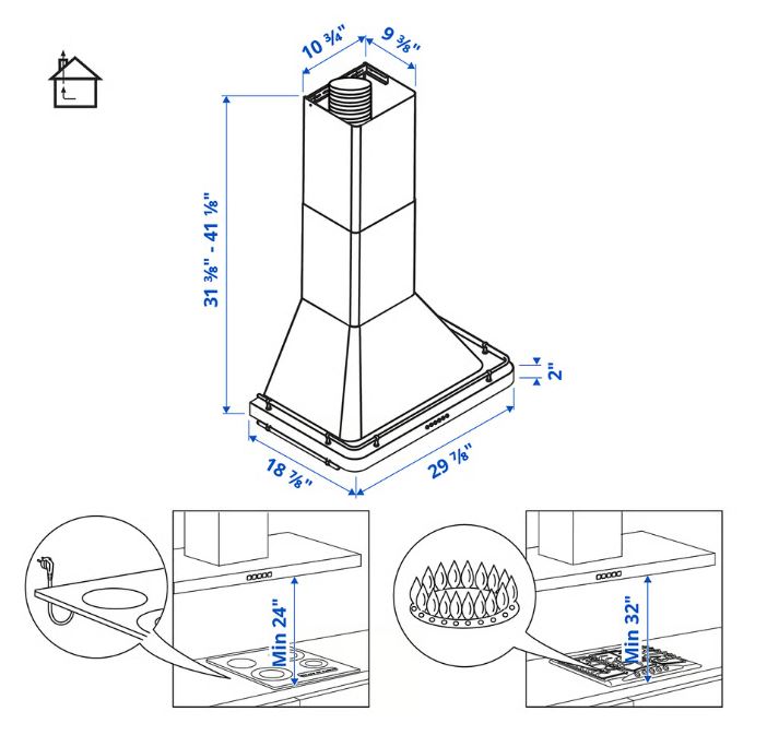 IKEA ALLMÄNBILDAD Wall Mounted Range Hood Stainless Steel