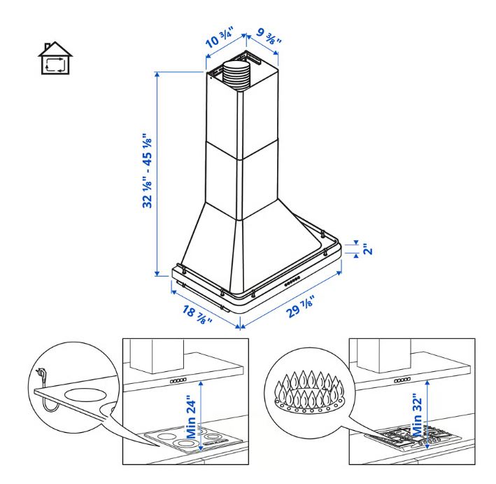 IKEA ALLMÄNBILDAD Wall Mounted Range Hood Stainless Steel