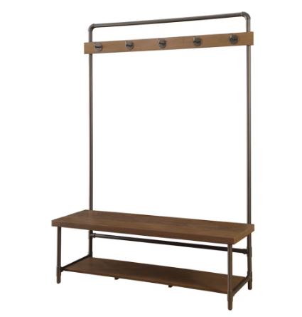 COASTER COMPANY OF AMERICA 5 Double-Hook Hall Tree with Wooden Bench in Chestnut