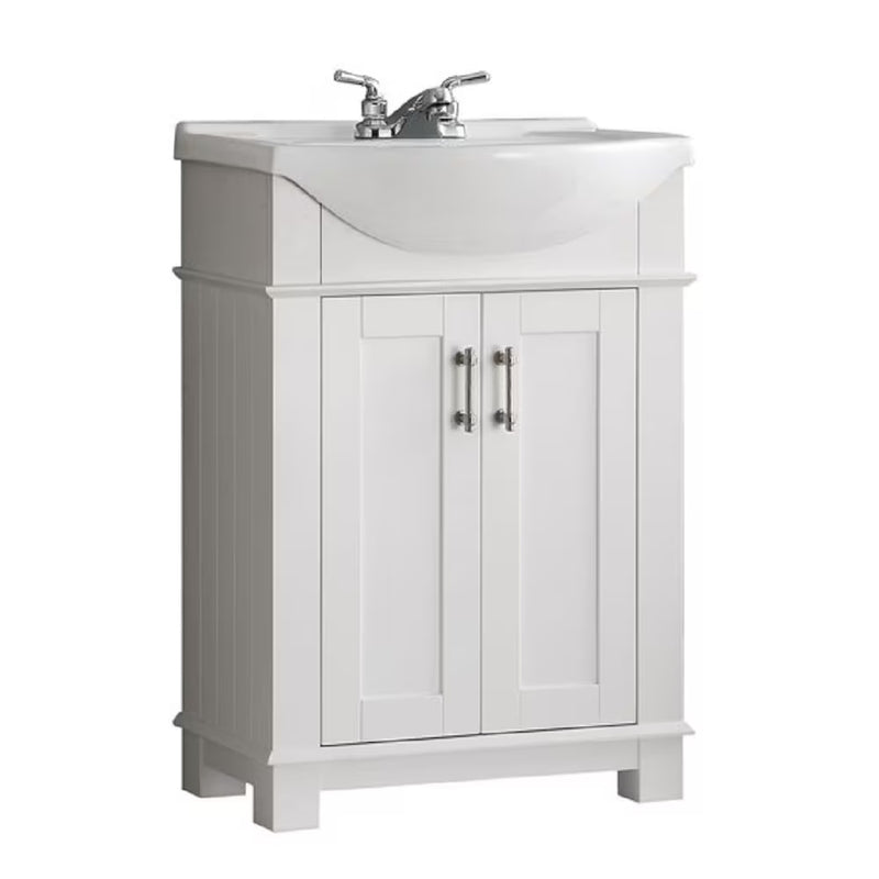 Hudson 24-in Bathroom Vanity with Ceramic Vanity Top in White