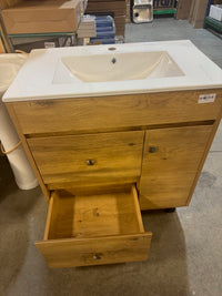 Scilla Frosted Oak Freestanding Vanity with Soft Close Drawers and White Ceramic Top