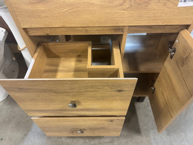 Scilla Frosted Oak Freestanding Vanity with Soft Close Drawers and White Ceramic Top