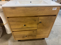 Scilla Frosted Oak Freestanding Vanity with Soft Close Drawers and White Ceramic Top