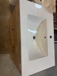 Scilla Frosted Oak Freestanding Vanity with Soft Close Drawers and White Ceramic Top