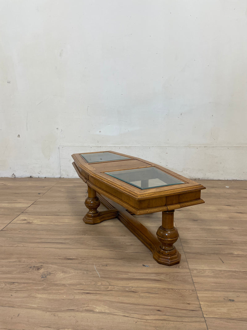 Wood Coffee Table With 2 Glass Inserts