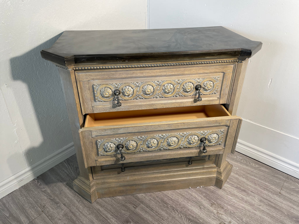 ART Black Top Three Drawer Nightstand
