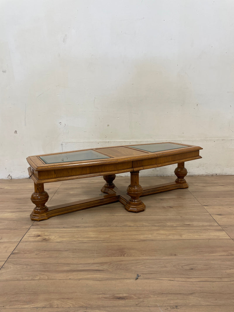 Wood Coffee Table With 2 Glass Inserts