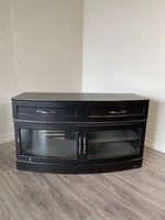 Black Wooden Glass TV Stand Media Cabinet