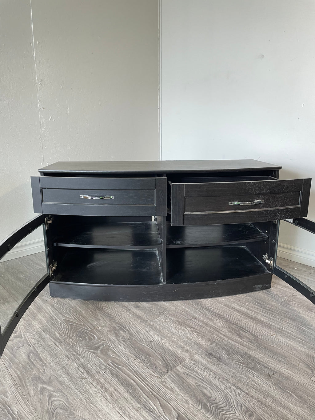 Black Wooden Glass TV Stand Media Cabinet