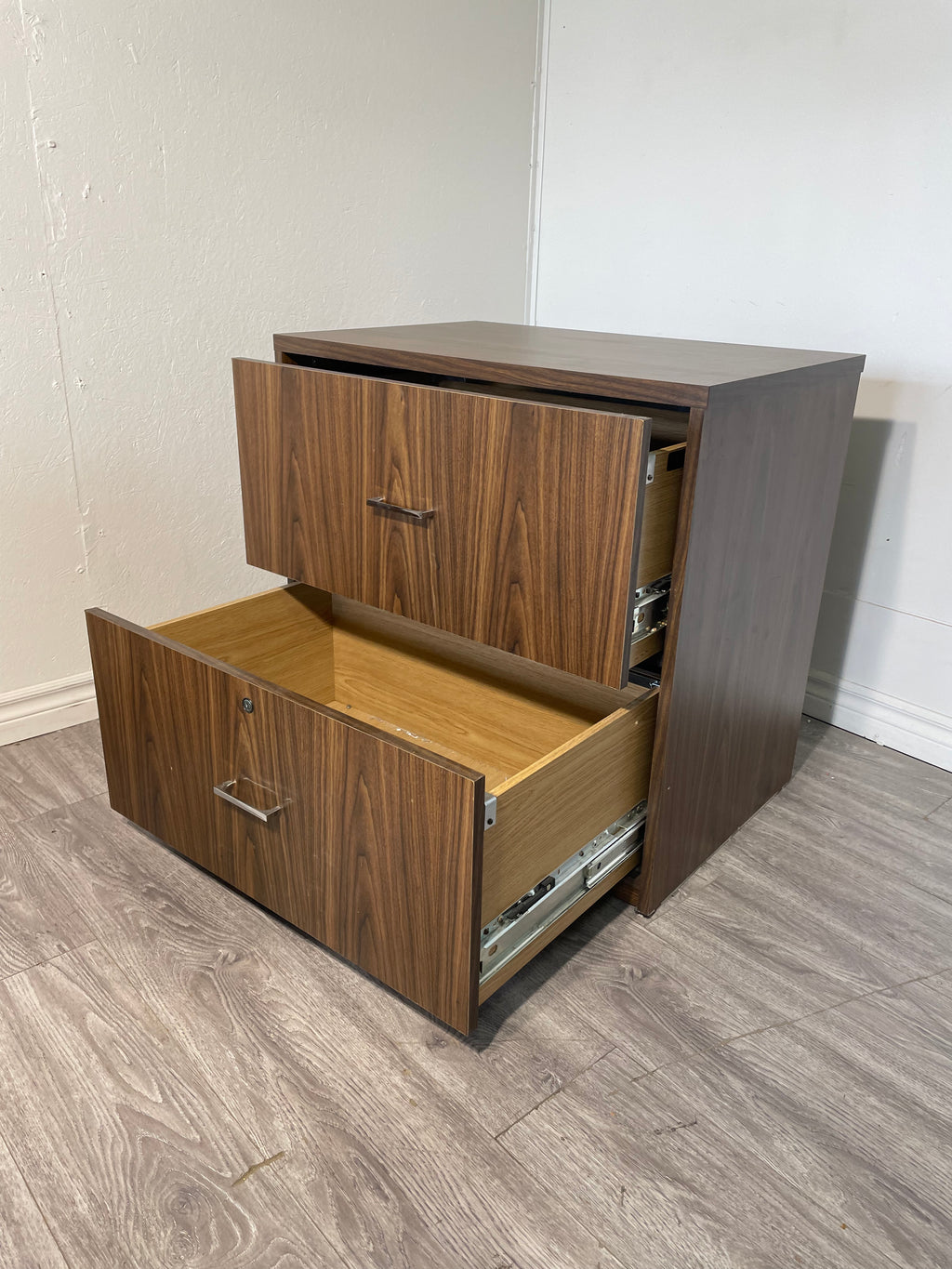 Two-Drawer Brown Wood Nightstand