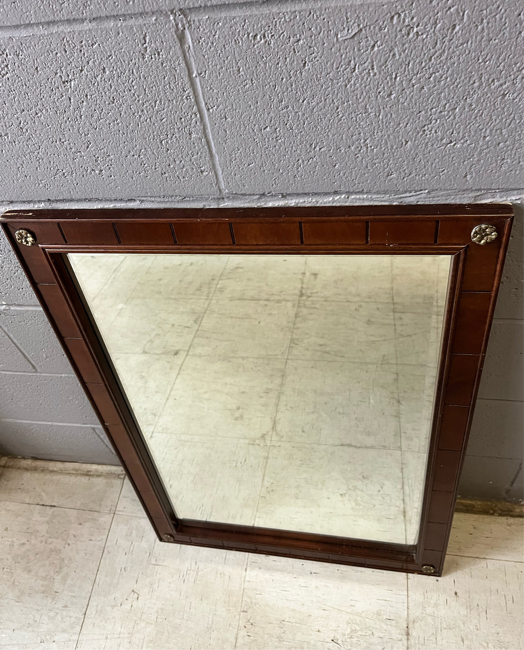 Vintage  Rectangular Mahogany Beveled Vanity Mirror