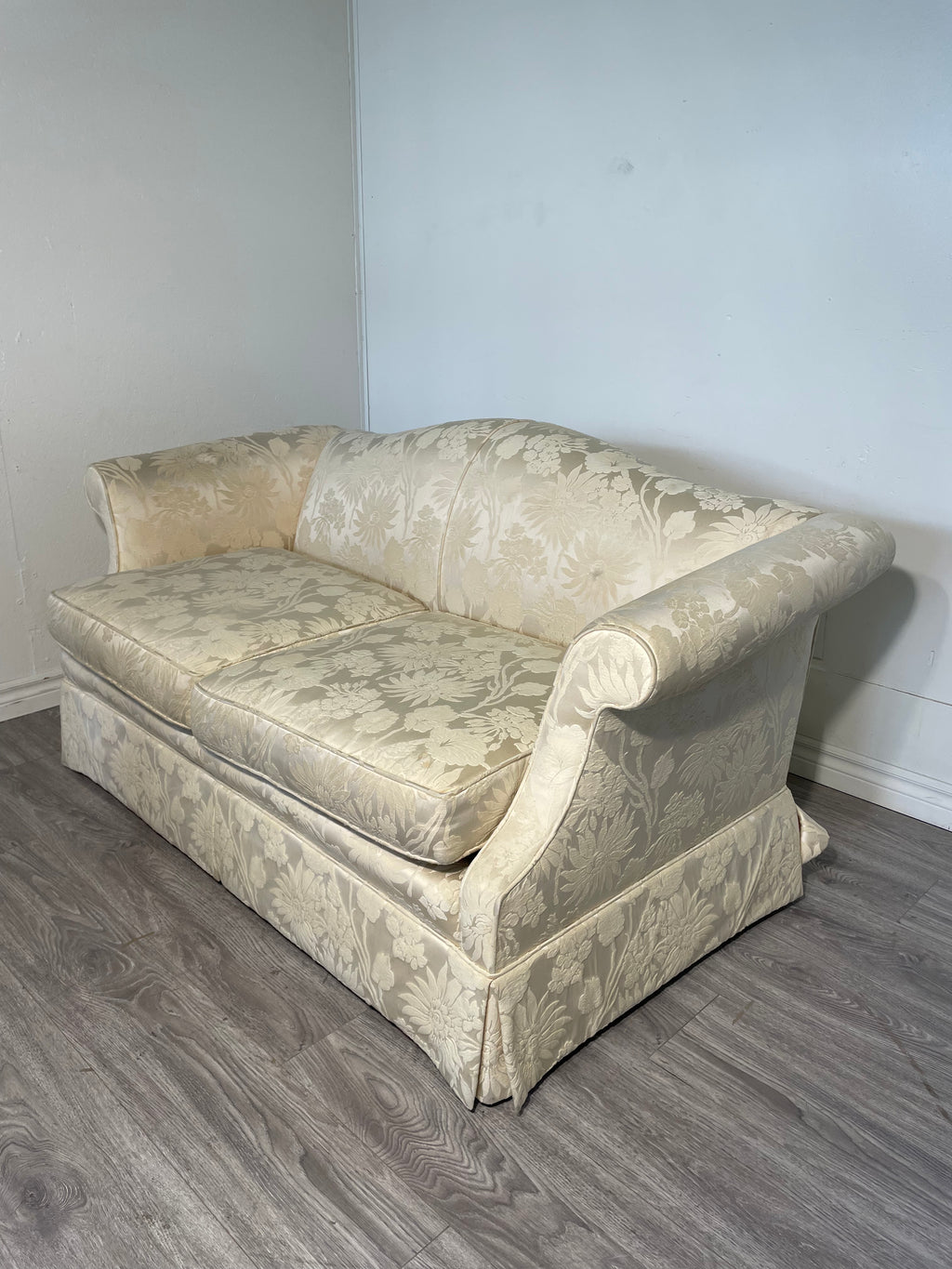 2-Cushion Beige Camelback Floral Sofa