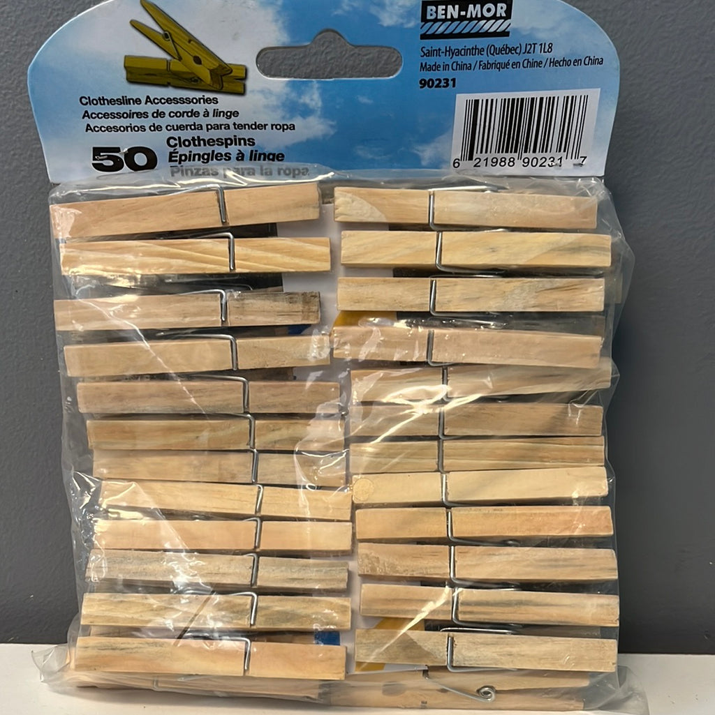 Natural Colour Wooden Clothespins (50-Pack)