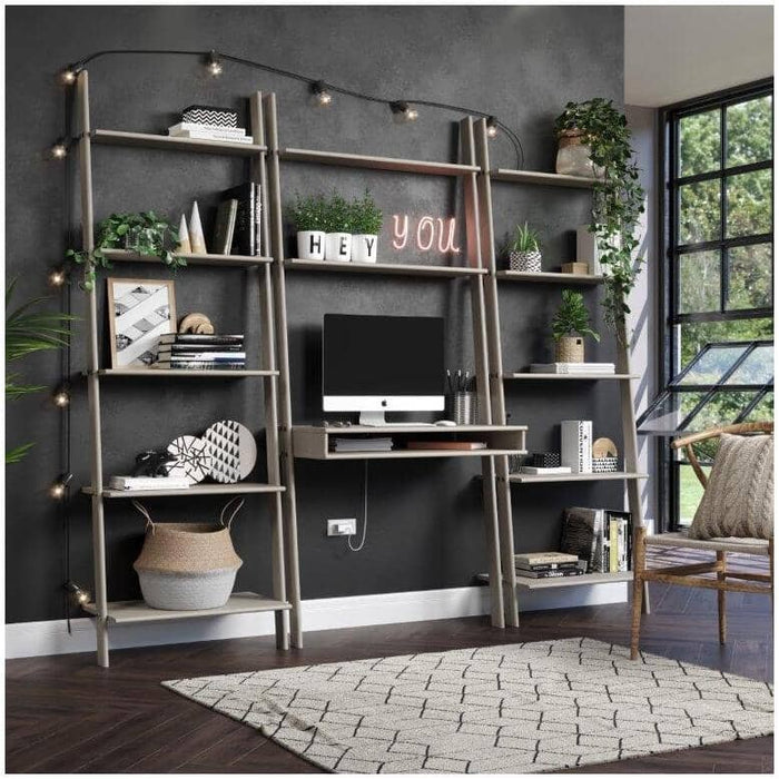 33-inch W Ladder Style Desk and Wall Shelf Unit in Grey