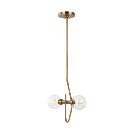 2-Light Burnished Brass Pendant Light with Clear Glass Shades