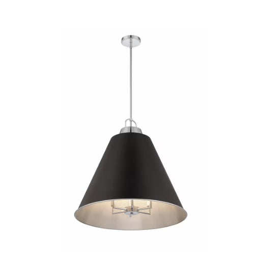 Gluckstein Elements Allegra 6-Light Brushed Nickel Finish with Black Metal Shade Drum Classic Style Hanging Pendant