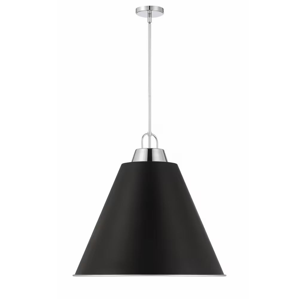 Gluckstein Elements Allegra 6-Light Brushed Nickel Finish with Black Metal Shade Drum Classic Style Hanging Pendant