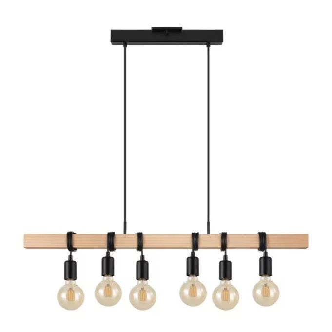 Eglo Kingswood 6-Light Pendant Light Fixture in Wood & Black Finish