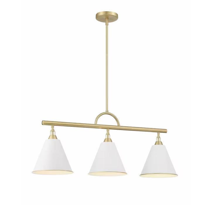 GlucksteinElements Allegra 3-Light Brushed Brass Finish White Metal Shade Drum Linear Hanging Kitchen Island Pendant