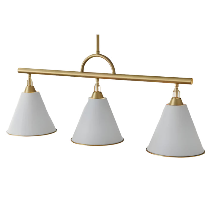 GlucksteinElements Allegra 3-Light Brushed Brass Finish White Metal Shade Drum Linear Hanging Kitchen Island Pendant