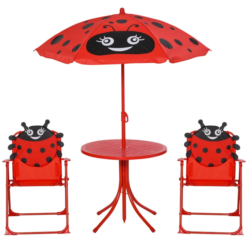 Kids Folding Picnic Table & Chair Set w/Adjustable Sun Umbrella