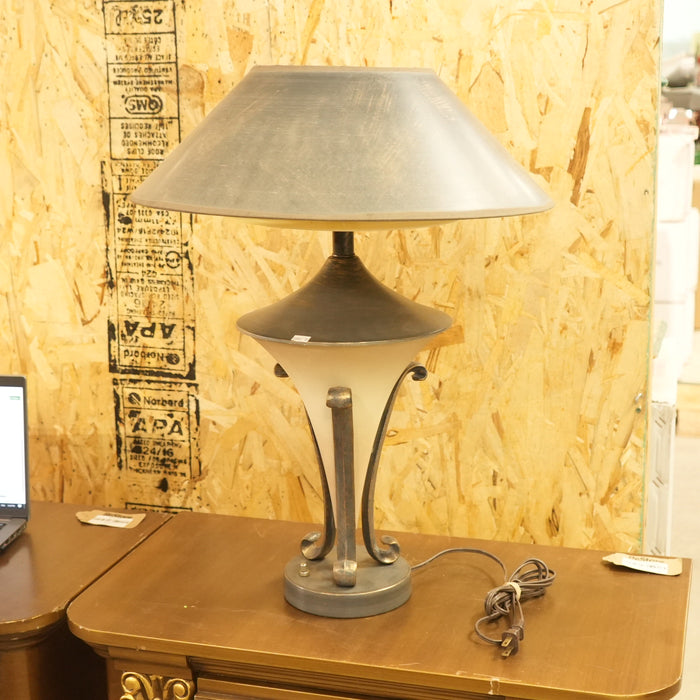 19-inch W Metal Base Table Lamp in Black w/ Plastic Shade