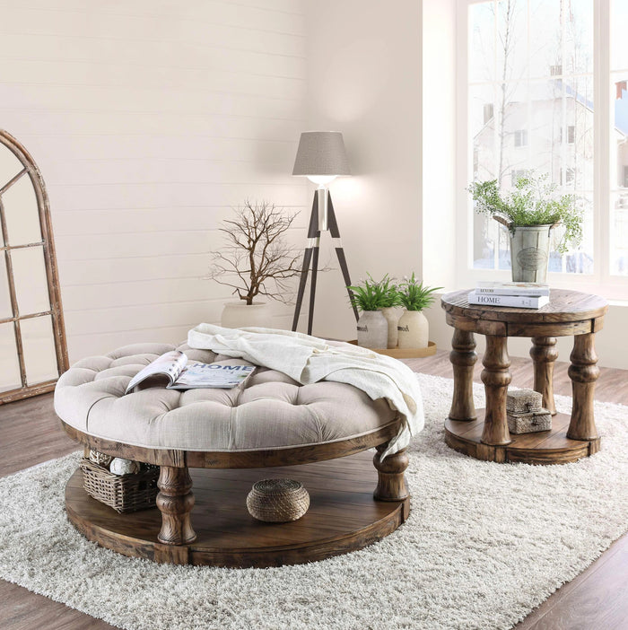 Mika 48-inch Dia. Cushion Top Coffee Table/Ottoman