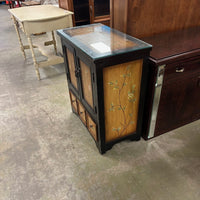 Chinese Distressed Black Yellow Scenery Graphic End Table Nightstand