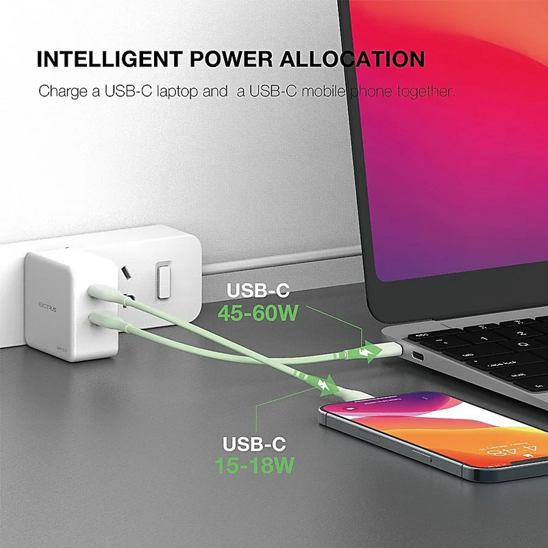 Excitrus 65W GaN dual USB-C Charger in White