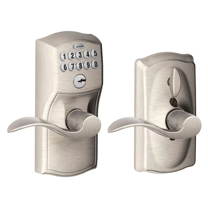 Schlage Camelot Satin Nickel Electronic Door Lock with Accent Door Lever
