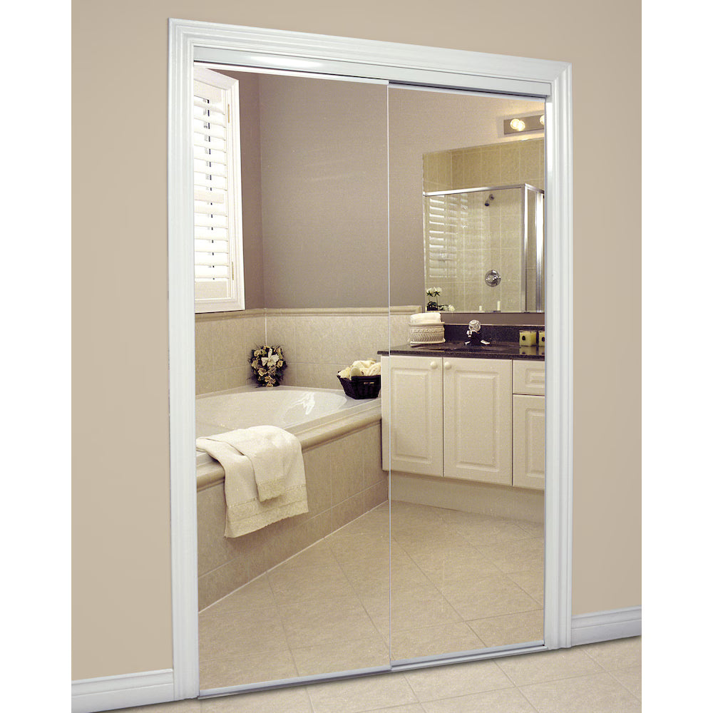 TRUporte 48-inch x 80.5-inch White Frameless Mirrored Closet Sliding door