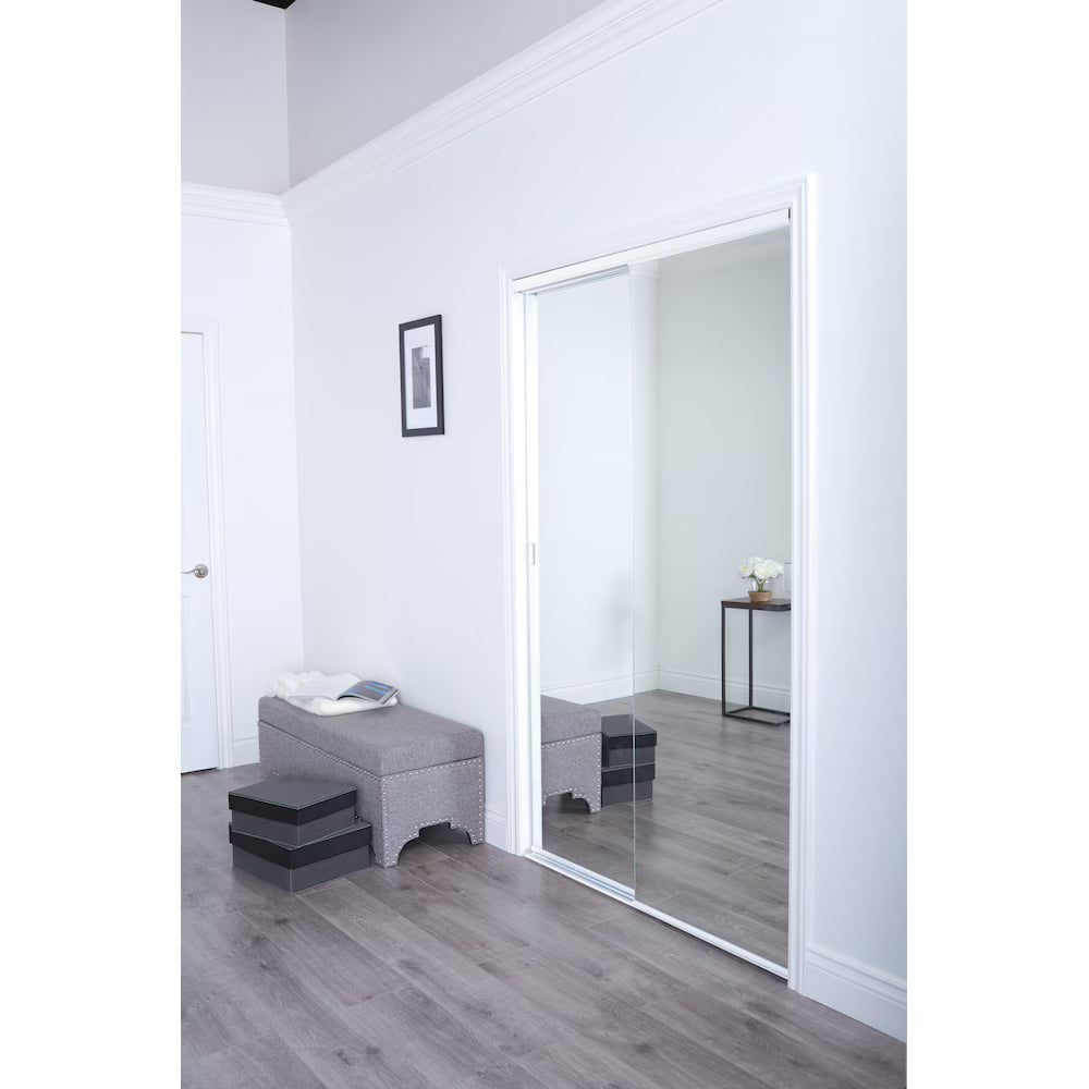 TRUporte 48-inch x 80.5-inch White Frameless Mirrored Closet Sliding door