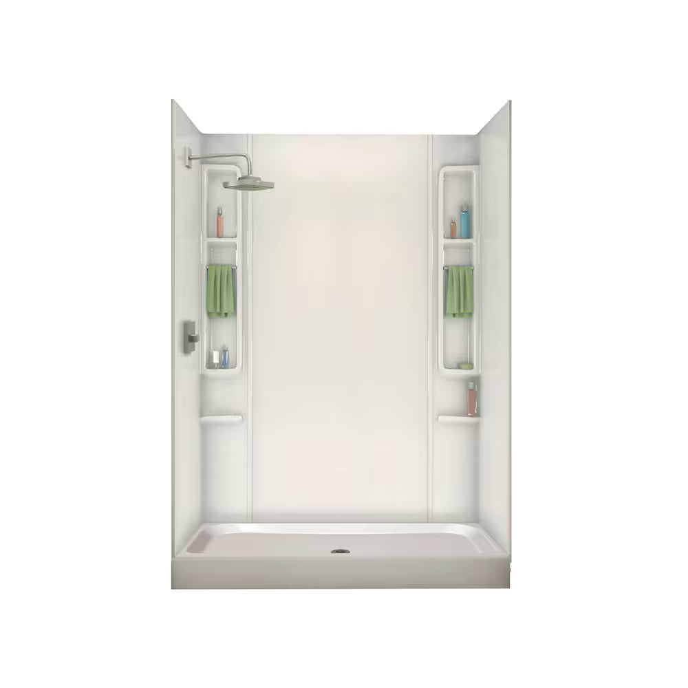 MAAX Alaska 48L x 32W x 7H Rectangular Centre Drain Fibreglass Shower Base Pan in White