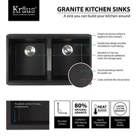 33 Inch Undermount 50/50 Double Bowl Black Onyx Granite Kitchen Sink